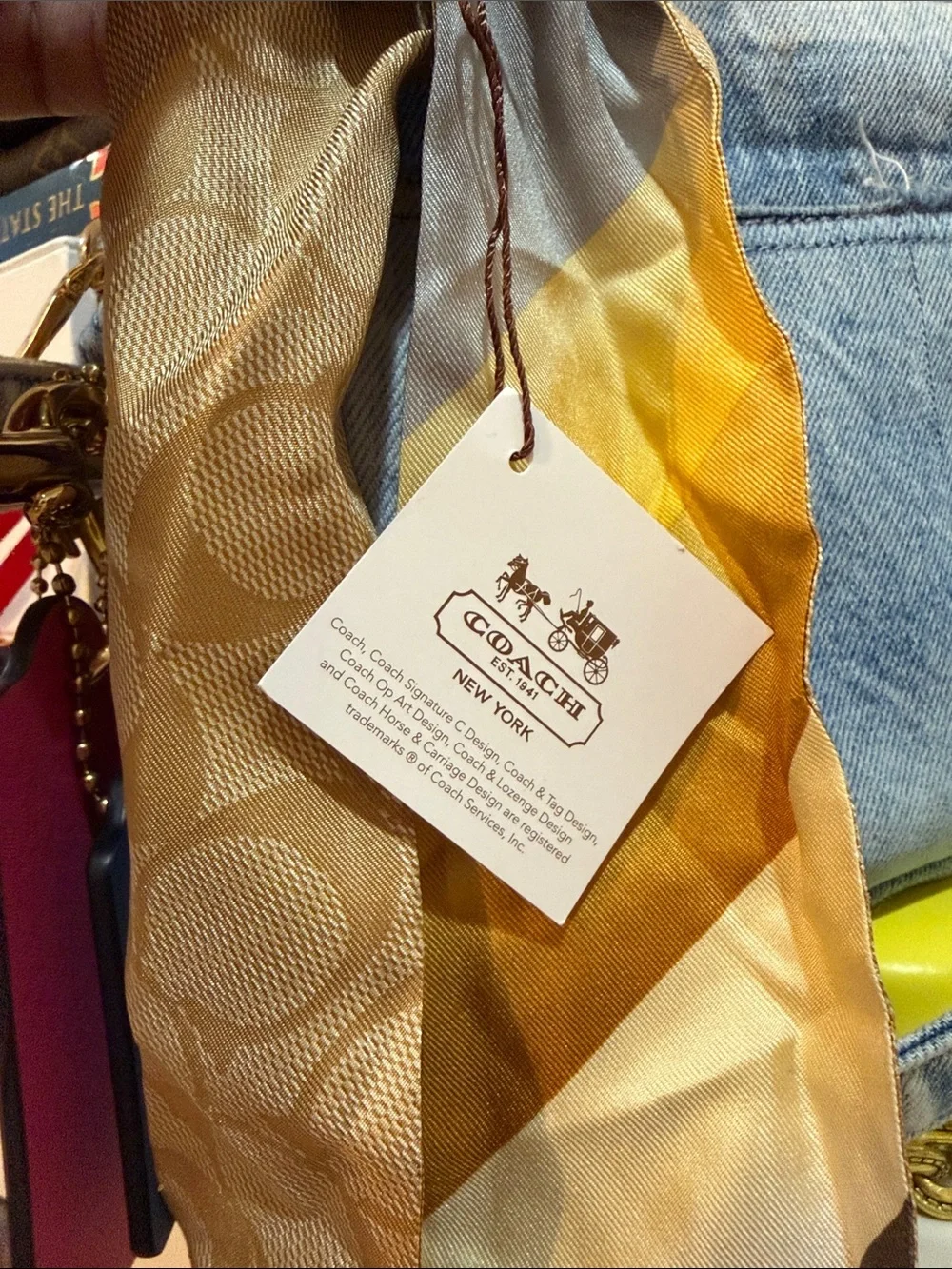 Coach Reversible Yellow & Brown Silk Twilly - Picture 6 of 6
